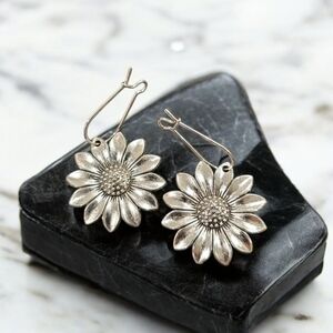 Silver Plated Sunflower Dangle Earrings